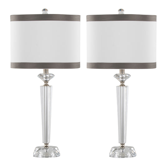 Diamond Torch 25.75" Crystal Contemporary Table Lamp in Clear K9 Crystal, Off-White Linen Shade with Dark Grey Trim and Polished Nickel Accents from Grandview Gallery by LumiSource - Set of 2