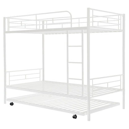 Twin-Over-Twin Metal Bunk Bed With Trundle,Can be Divided into two beds,No Box Spring needed ,White ( old sku: MF194806AAK )