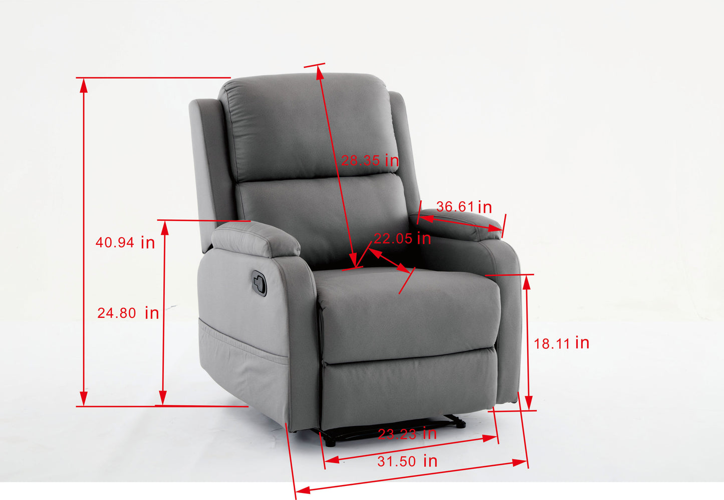 Best Choice Recliner Chair Living Room Reclining Sofa Chair, Home Theater Seating Modern Recliner, Manual Recliner Sofa Chair for Living Room/Office/Apartment, Easy-to-Reach Side Button - Gray