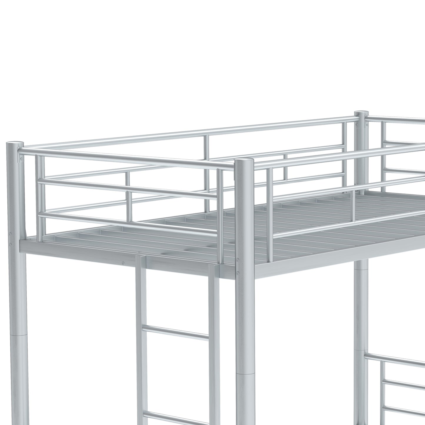 Bunk Bed Twin Over Twin Size with Ladder and high Guardrail, Able to Split, Metal Bunk Bed, Storage Space, Noise Free,Grey Silver