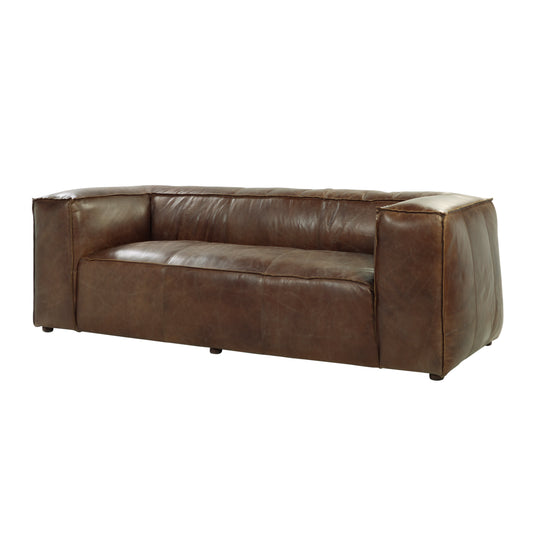 Brancaster Retro Brown Grain Leather & Aluminum Sofa