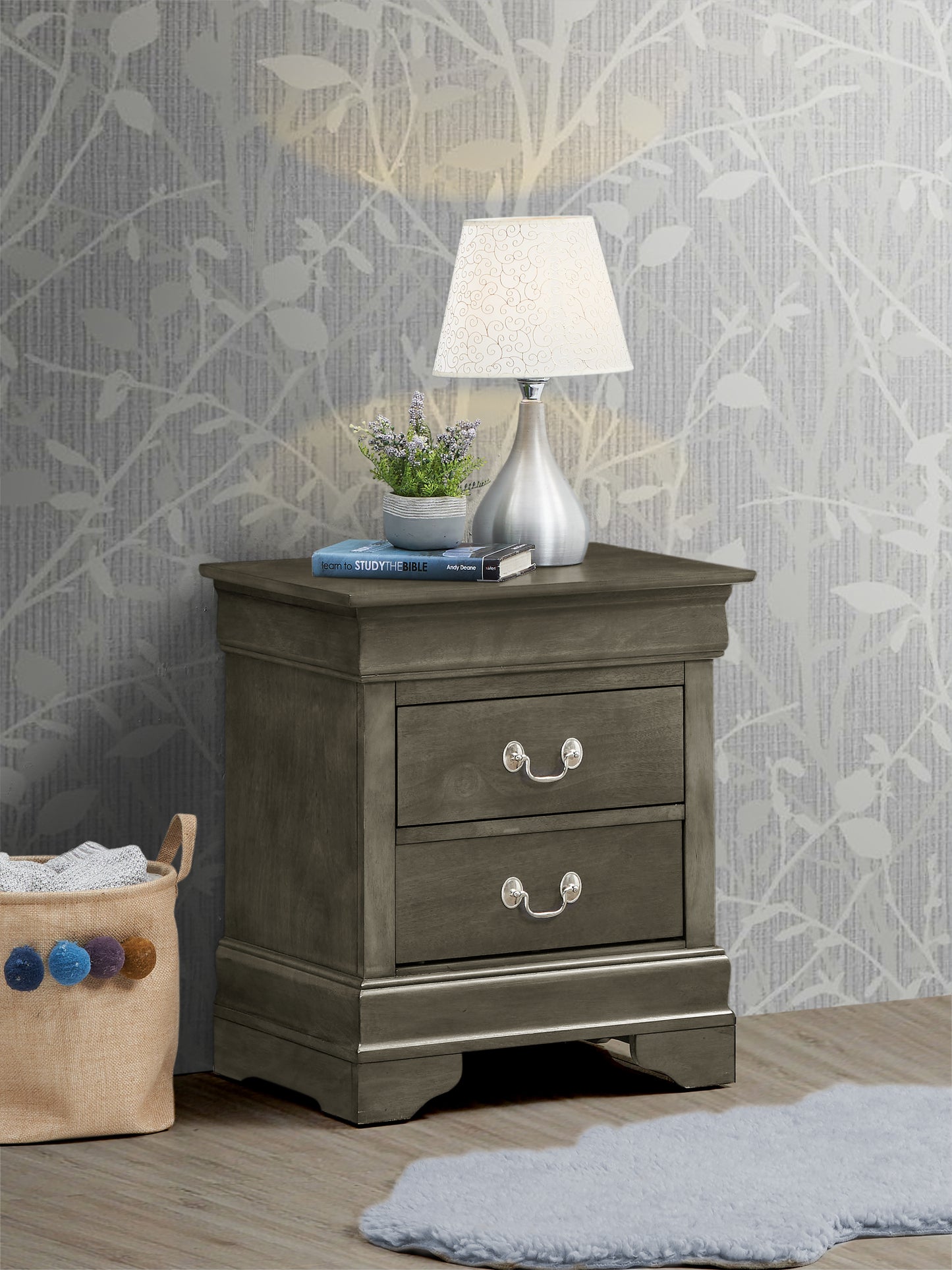 Elegant Gray Traditional Nightstand