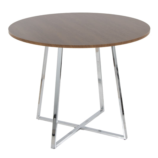 Cosmo Canary Contemporary Dining Table in Chrome Metal and Walnut Wood by LumiSource