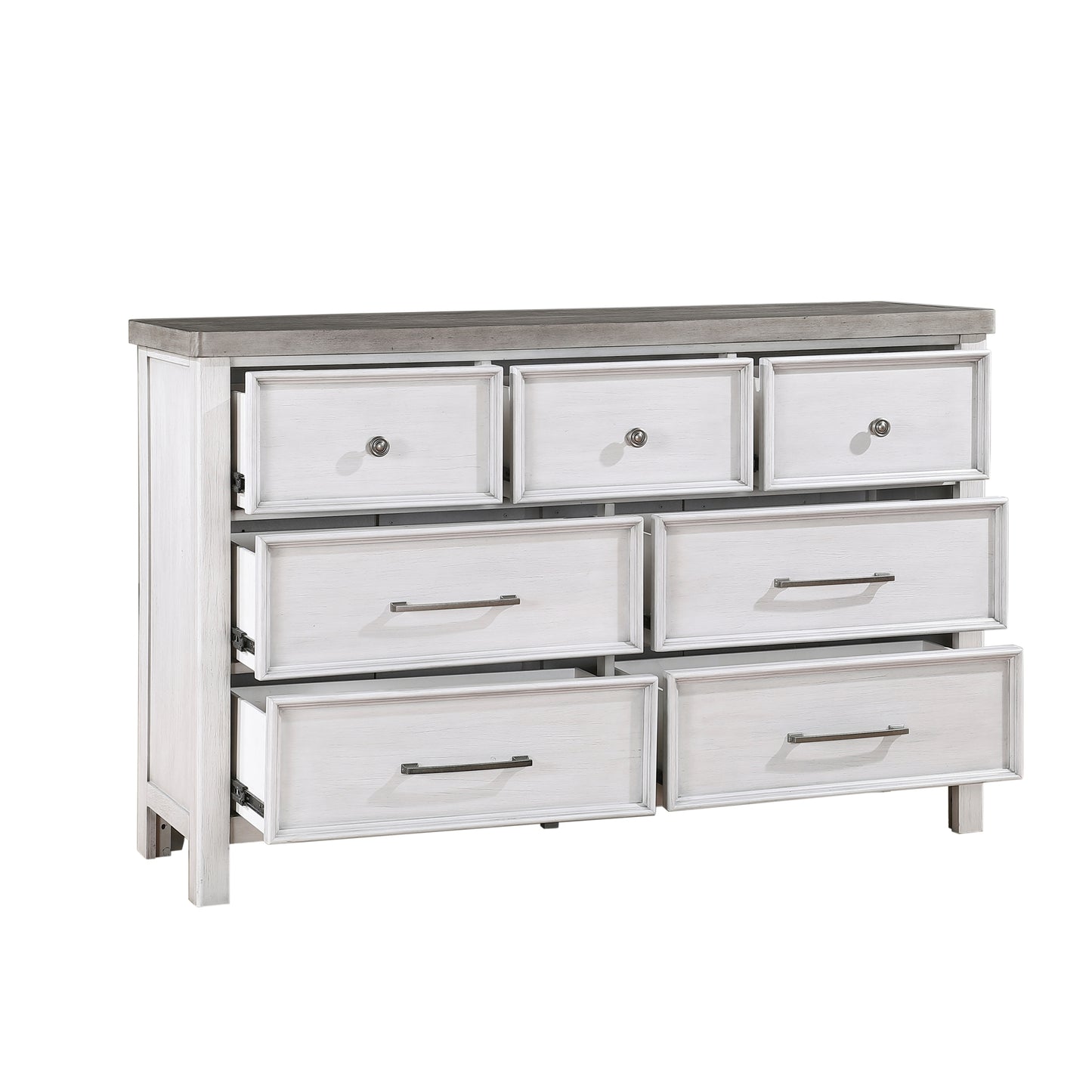 White and Gray Finish 1pc Bedroom Dresser of 7 Drawers Classic Design Wooden Furniture