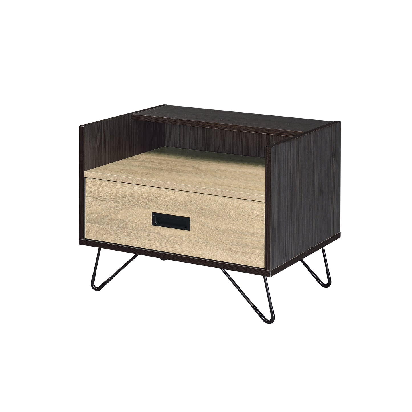 Oak and Black Nightstand with 1 Drawer