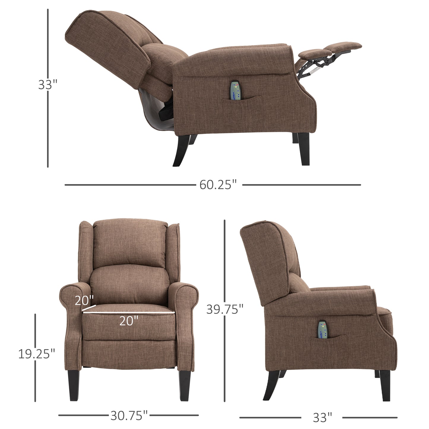 HOMCOM Massage Recliner Sofa with Heat Function, Remote Control, Brown