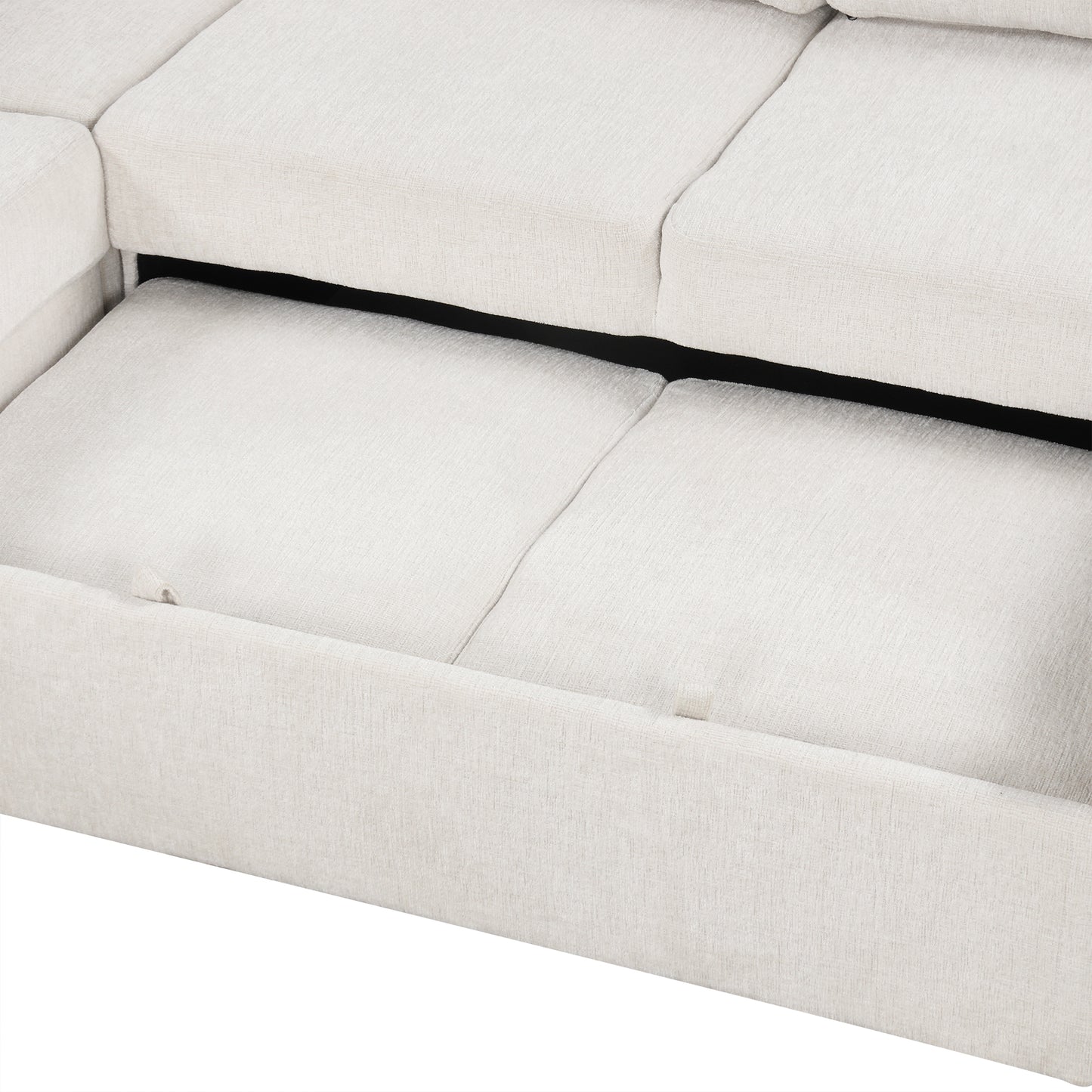 108.6" U-shaped Sectional Sofa Pull out Sofa Bed with Two USB Ports, Two Power Sockets, Three Back Pillows and a Storage Chaise for Living Room, Beige