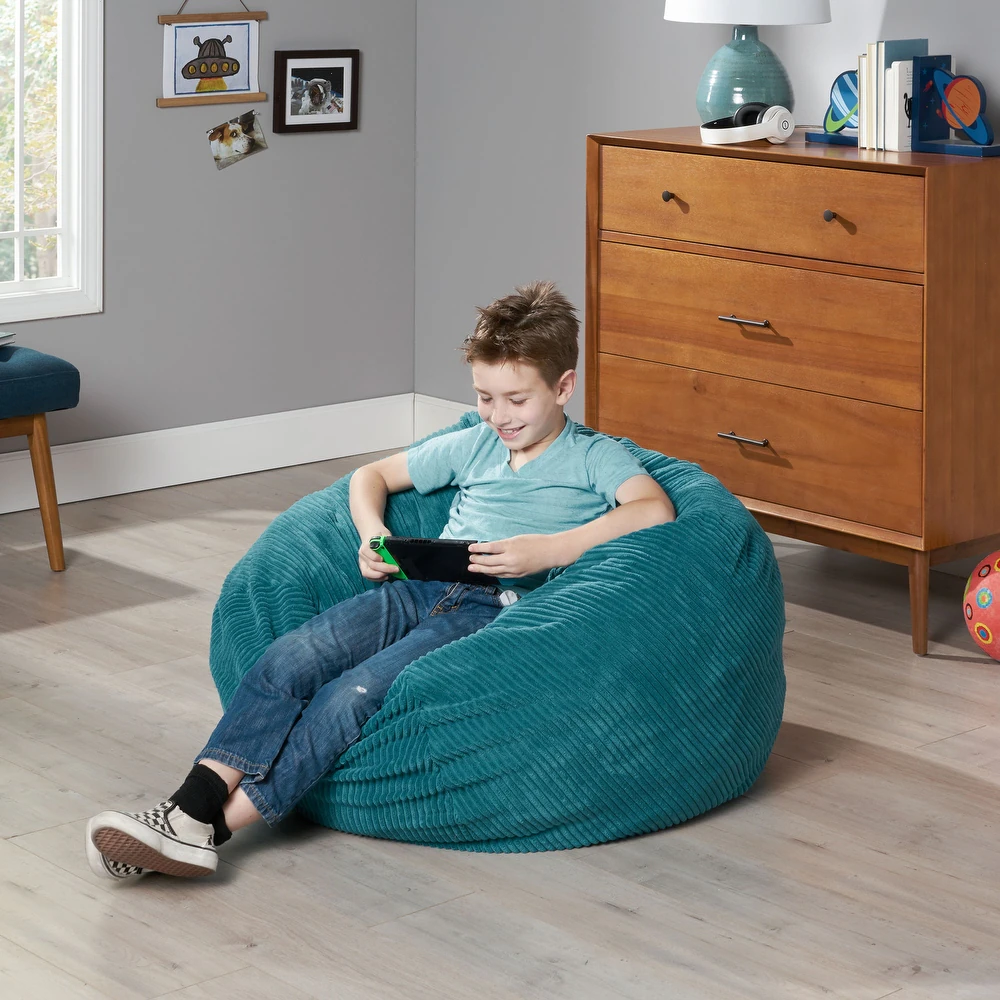 Kenli Modern Corduroy Polyester 3 Foot Bean Bag Chair, Dark Teal
