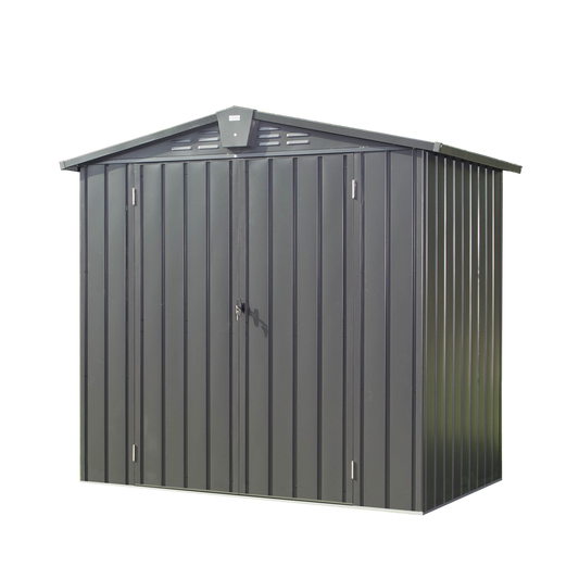 Outdoor Storage Shed 6.5'x 4.2', Metal Garden Shed for Bike, Trash Can, Tools, Lawn Mowers,Galvanized Steel Outdoor Storage Cabinet with Lockable Door for Backyard, Patio, Lawn (6.5x4.2ft, Dark Gray)