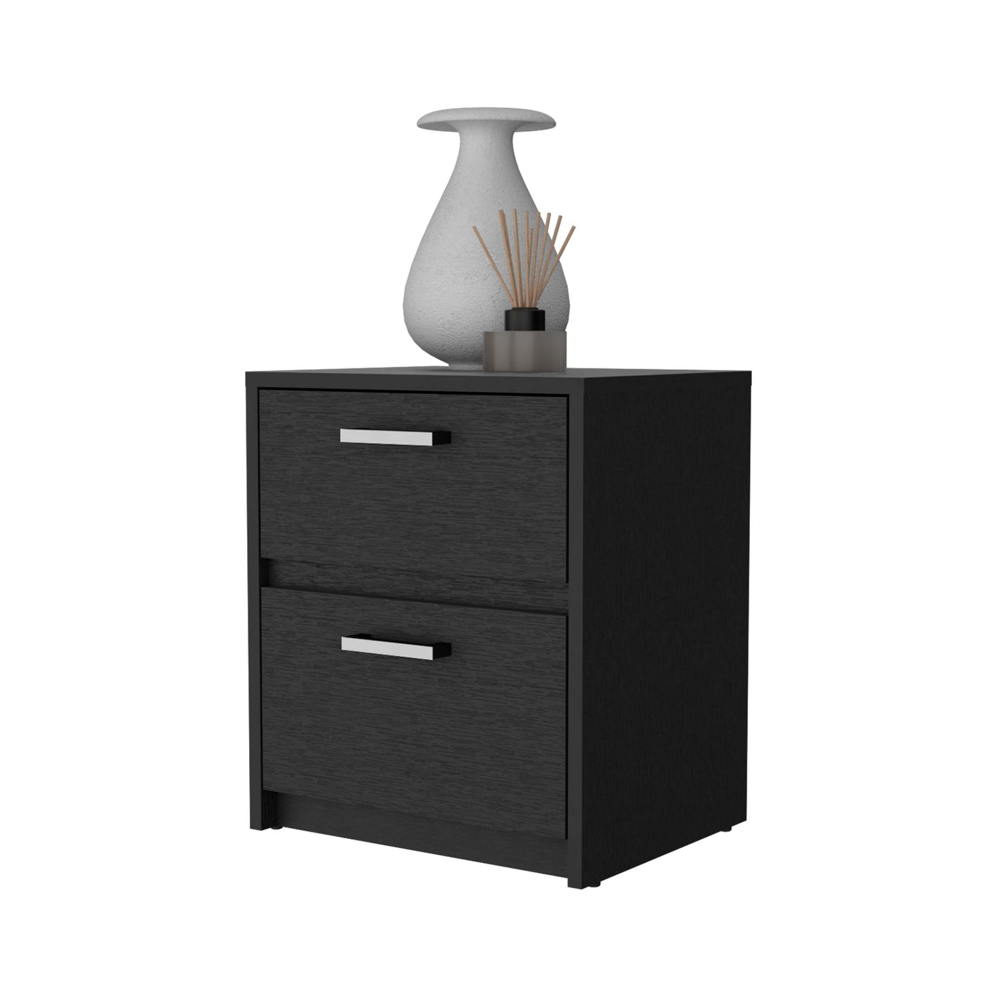 Black 2-Drawer Nightstand