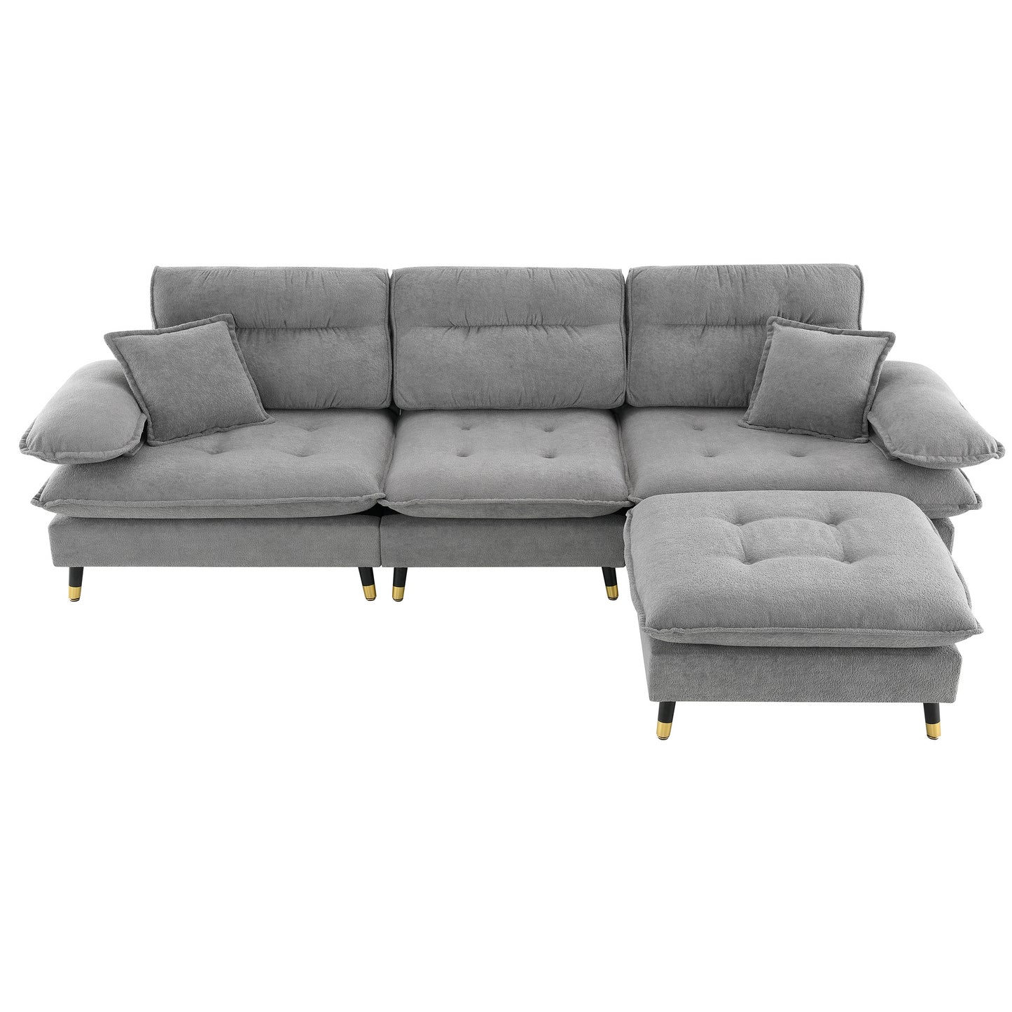 106*66.5" L shaped Convertible Sectional Sofa,4 Seat Tufted Couch Set with Two-tone Adjust Legs,Cloud Chenille Fabric,Movable Ottoman for Living Room,  Apartment,Office,3 Colors