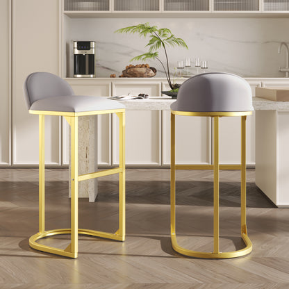 30" Counter Height Bar Stools Set of 2, Bar Stools with Back and Gold Metal Frame, Modern Luxury Bar Stools with Footrest, Upholstered Velvet Counter Stool Chairs for Kitchen Island