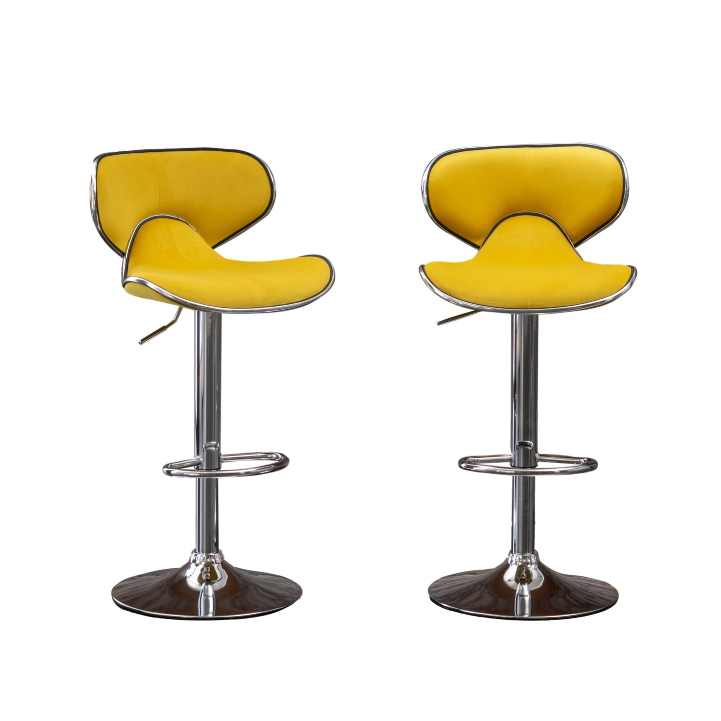 Masaccio Velvet Upholstered Adjustable Swivel Barstool, Set of 2, Yellow