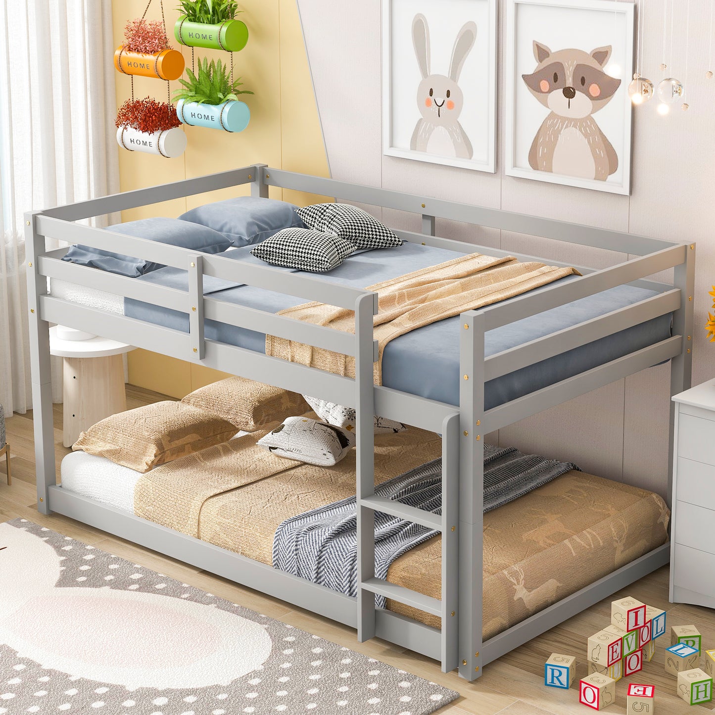 Twin over Twin Floor Bunk Bed,Grey(Old SKU:W50437208)