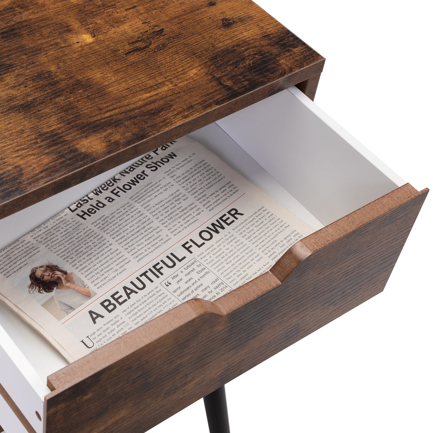 ightstand with 2 Drawers, Bedside Tables with Solid Wood Legs and Storage, End Table, Side Table, Bedside Furniture for Bedroom, Living Room, Rustic Brown