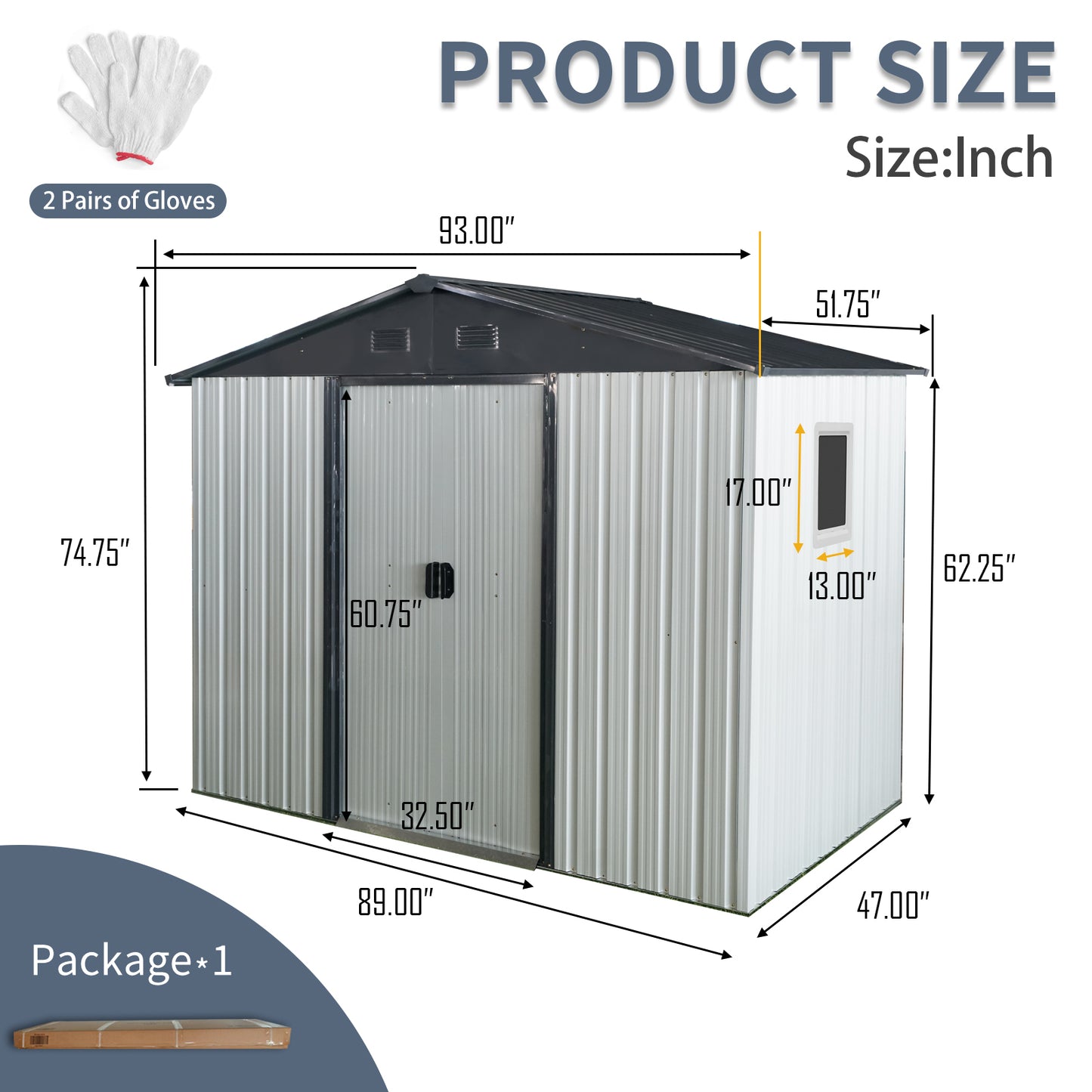 8ft x 4ft Outdoor Metal Storage Shed with Window and Metal Foundation for Backyard, Patio, Lawn --White and Black