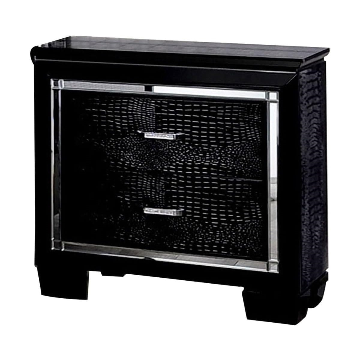 Contemporary 1pc Nightstand Black Bedside Table LED Light English Dovetail Drawer Bedroom Furniture