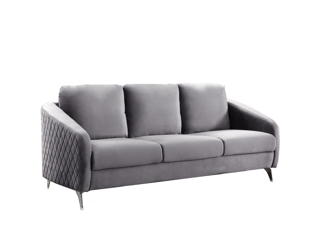 Sofia 77.5" Gray Velvet Modern Chic Sofa Couch