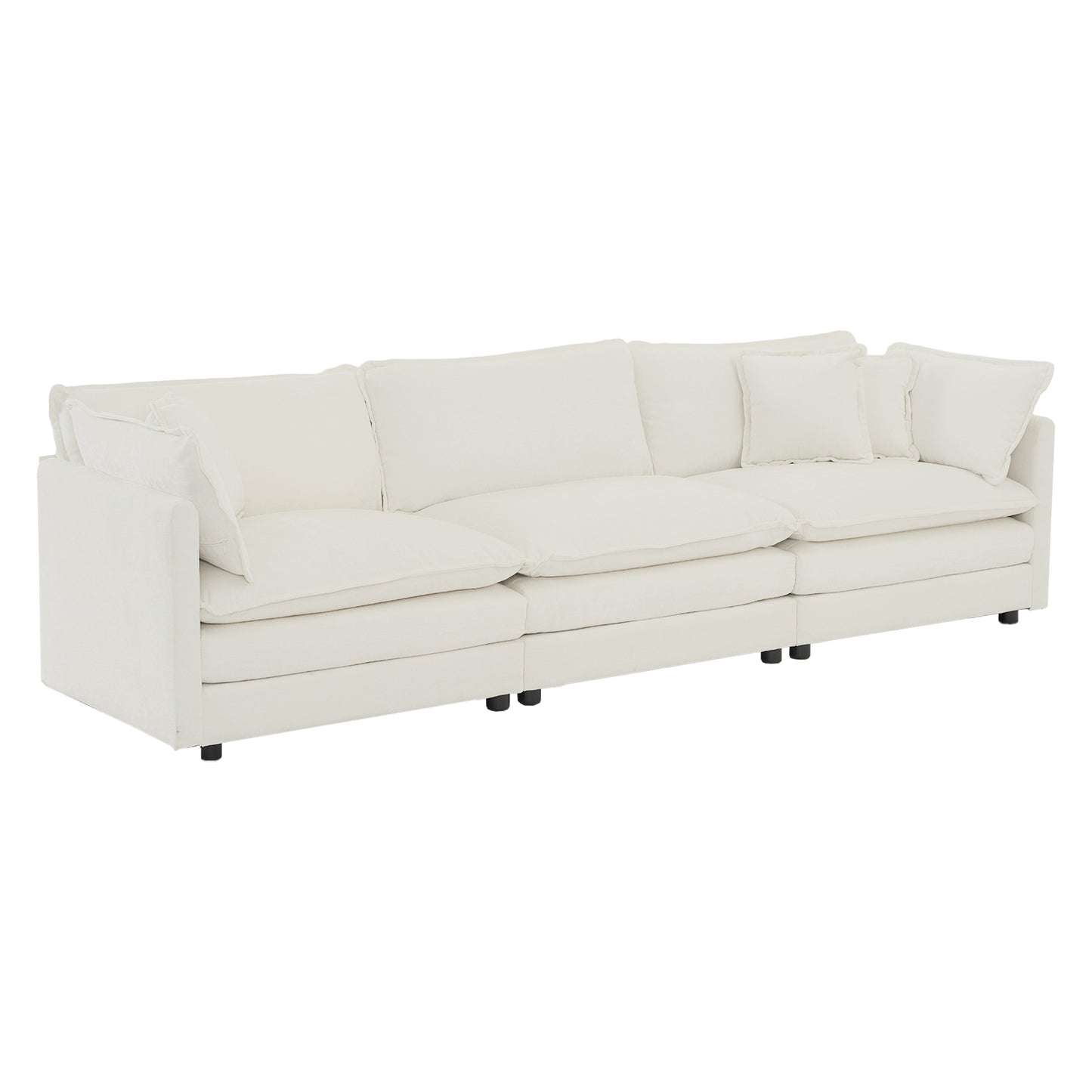 Mid-Century Modern Couch 3-Seater Sofa with 2 Armrest Pillows and 3 Toss Pillows, Couch for Living Room White Chenille