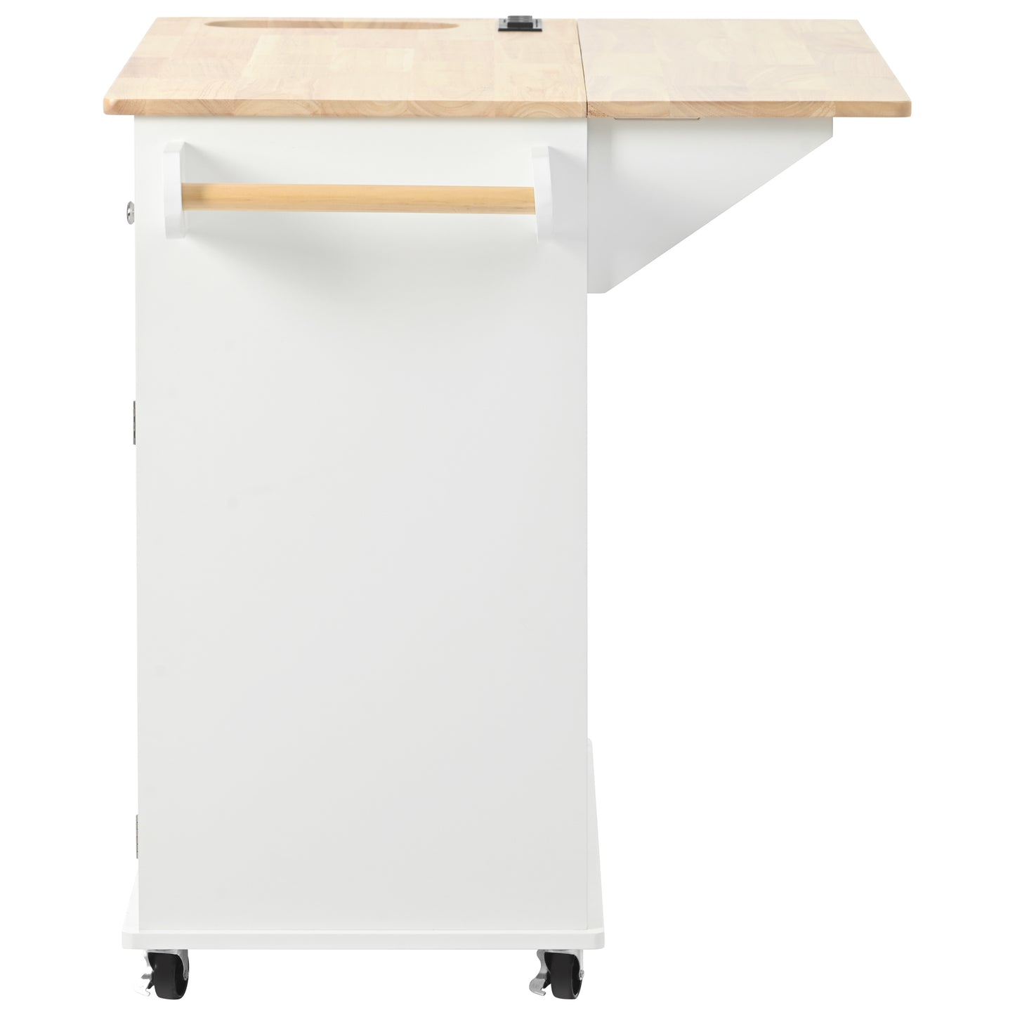 Kitchen Island with Power Outlet,Kitchen Storage Island with Drop Leaf and Rubber Wood,Open Storage and Wine Rack,5 Wheels,with Adjustable Storage for Home, Kitchen, and Dining Room,White