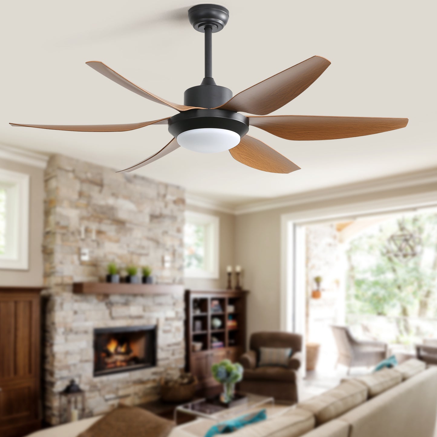 54 Inch Indoor Ceiling Fan With Dimmable Led Light ABS Blades Remote Control Reversible DC Motor For Living Room