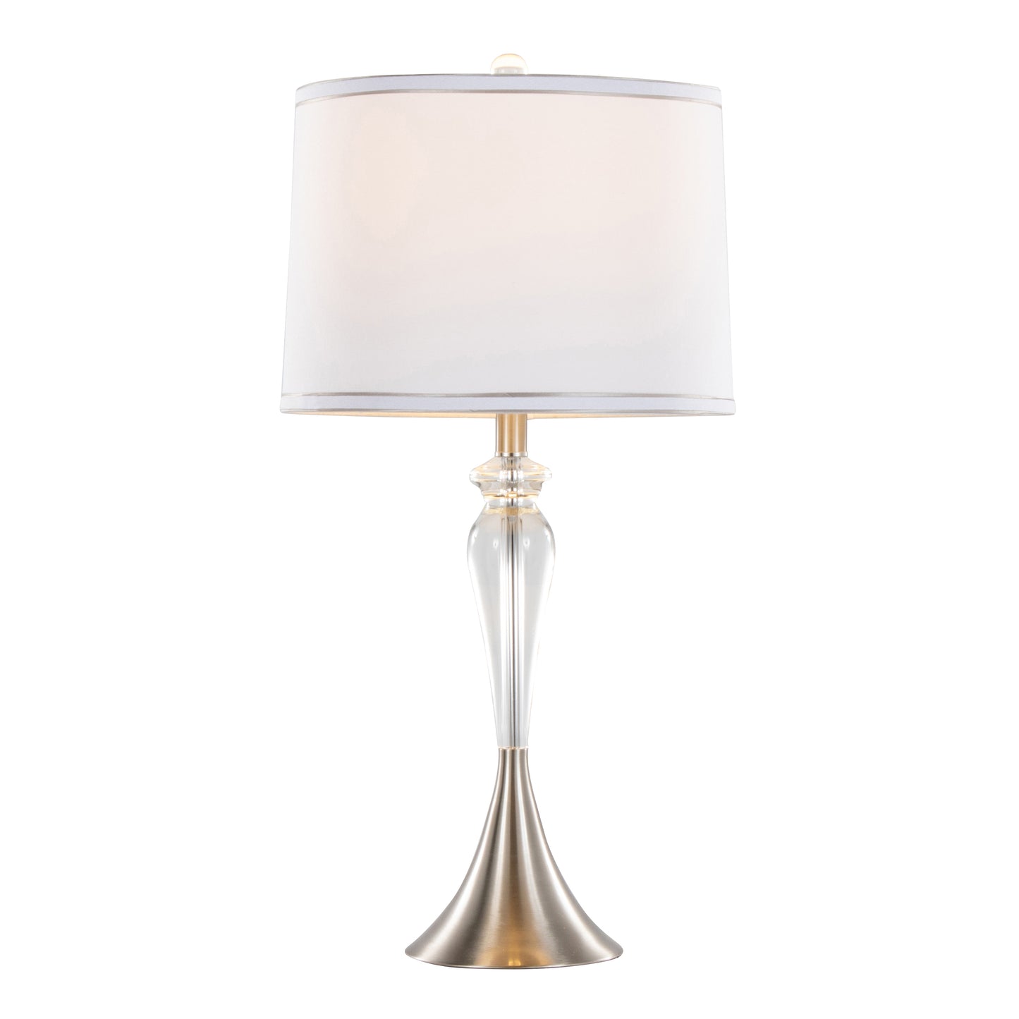 Ashland 28" Contemporary Crystal Table Lamp in Clear Crystal, Brushed Nickel and White Linen Shade with Silver Trim from Grandview Gallery by LumiSource - Set of 2