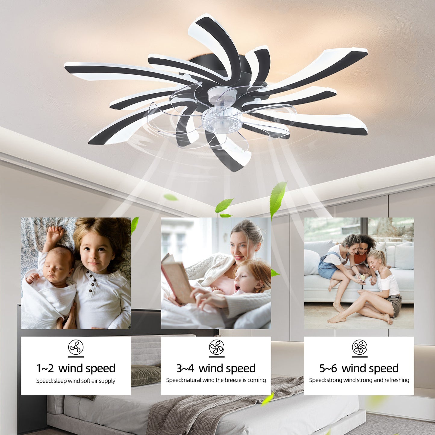 30.7In Ceiling Fan with Lights, Remote Control 3 Color Temperatures,6 Gear wind Speed Fan Light