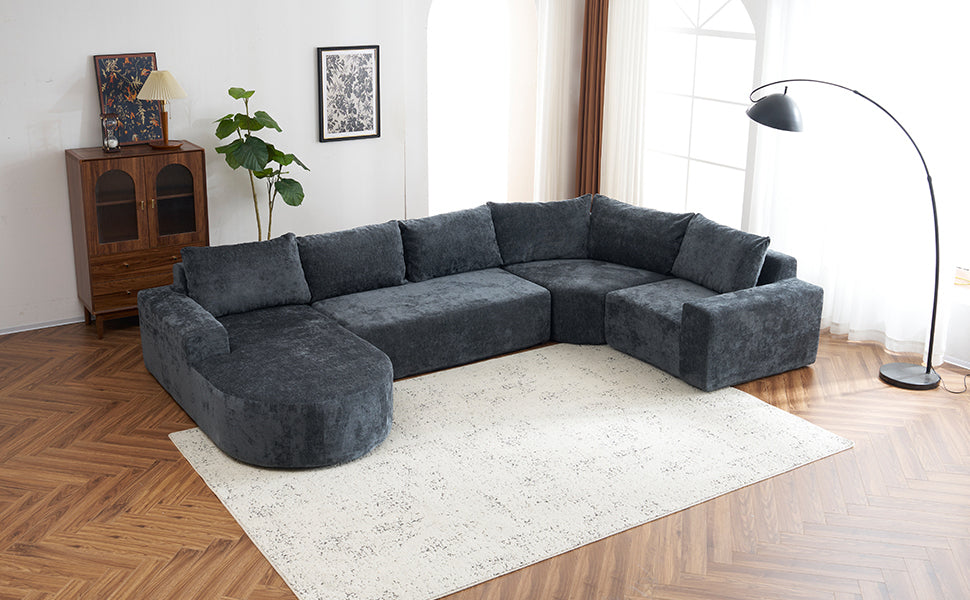 141.7" Oversized Modular Sofa Cloud Sectional Sofa Set Upholstered Couches U-shaped Sofa with Deep Seat for Living Room, Grey