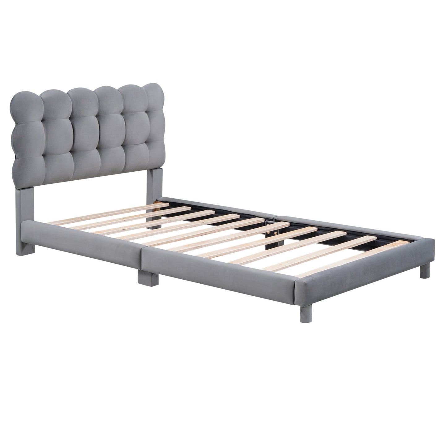 Twin Size Upholstered Platform Bed with Soft Headboard,Gray