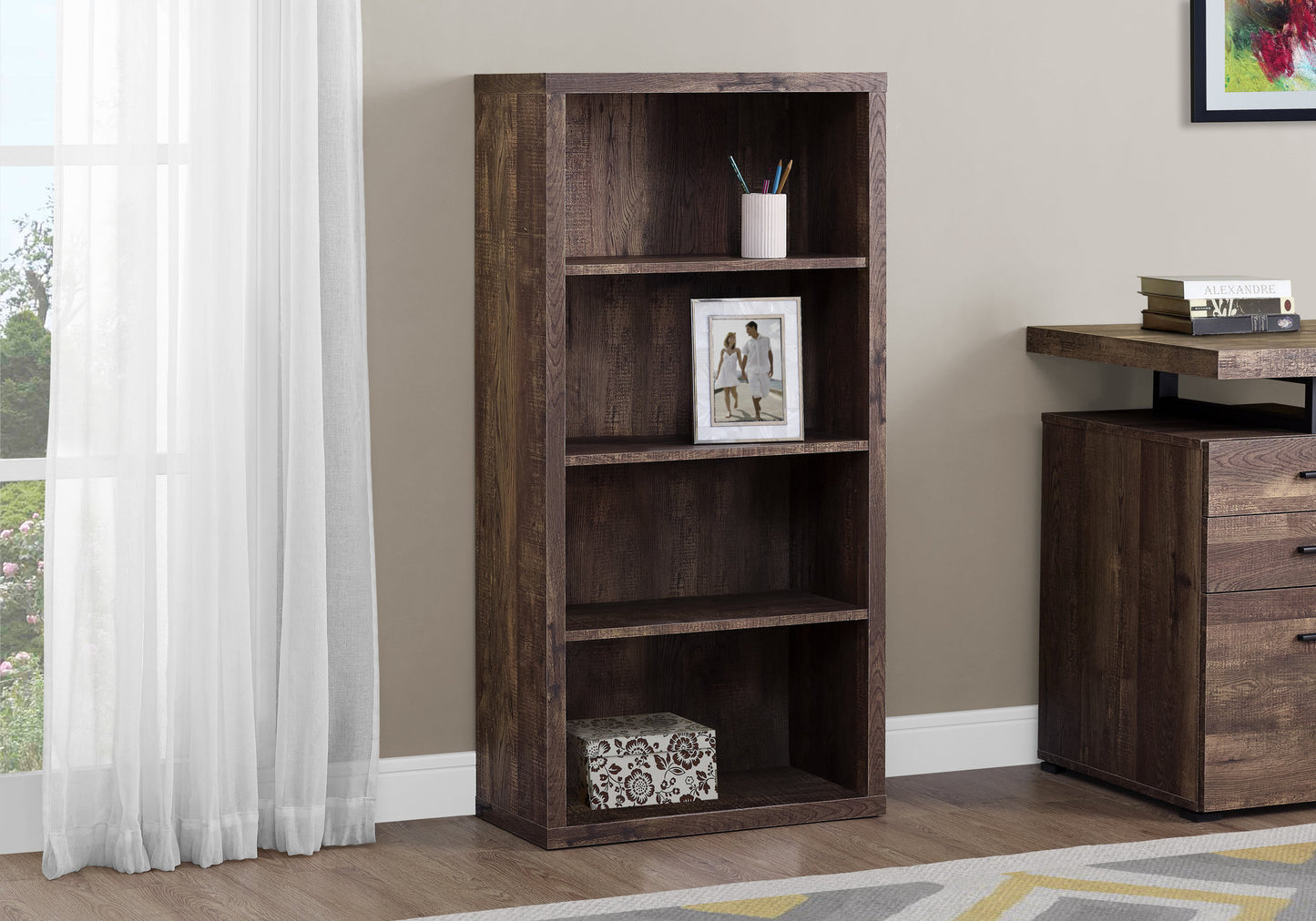 Bookshelf, Bookcase, Etagere, 5 Tier, 48"h, Office, Bedroom, Brown Laminate, Contemporary, Modern