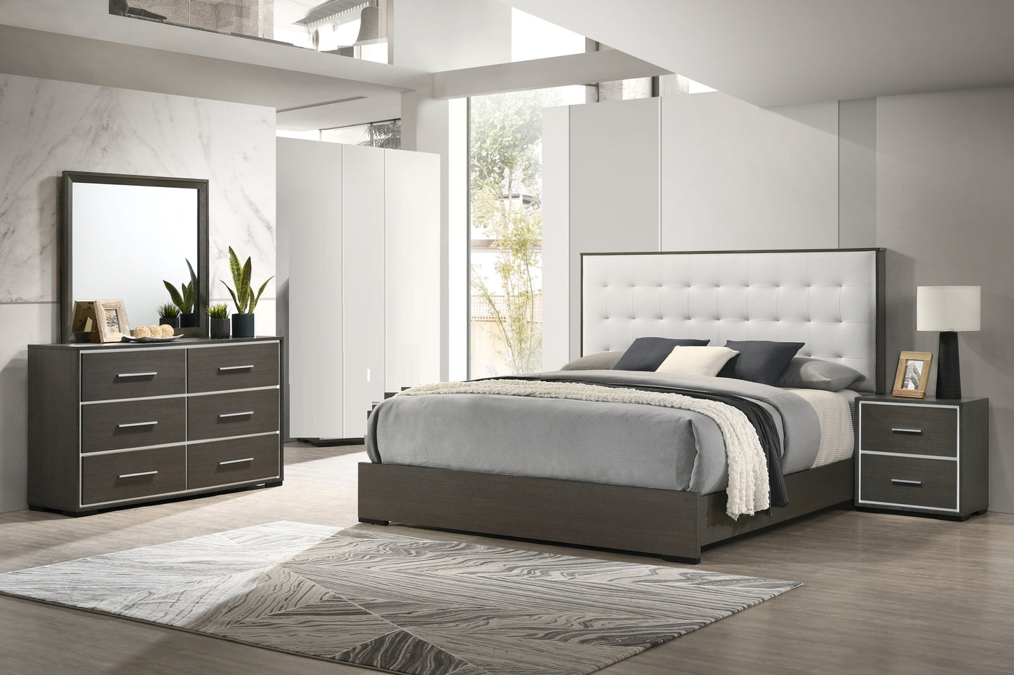 1pc Contemporary 6-Drawer Dresser with Chrome Accents Gray Rustic Finish Bedroom Wooden Furniture