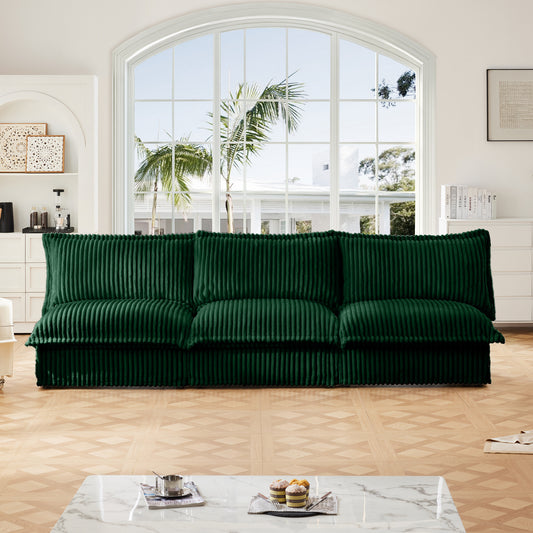 Modern Upholstered Modular Armless 3 Seater Sofa,Deep Seat 3- Seat Sofa Couch Armless Sofa Couch Free Combination, Green Corduroy Fabric