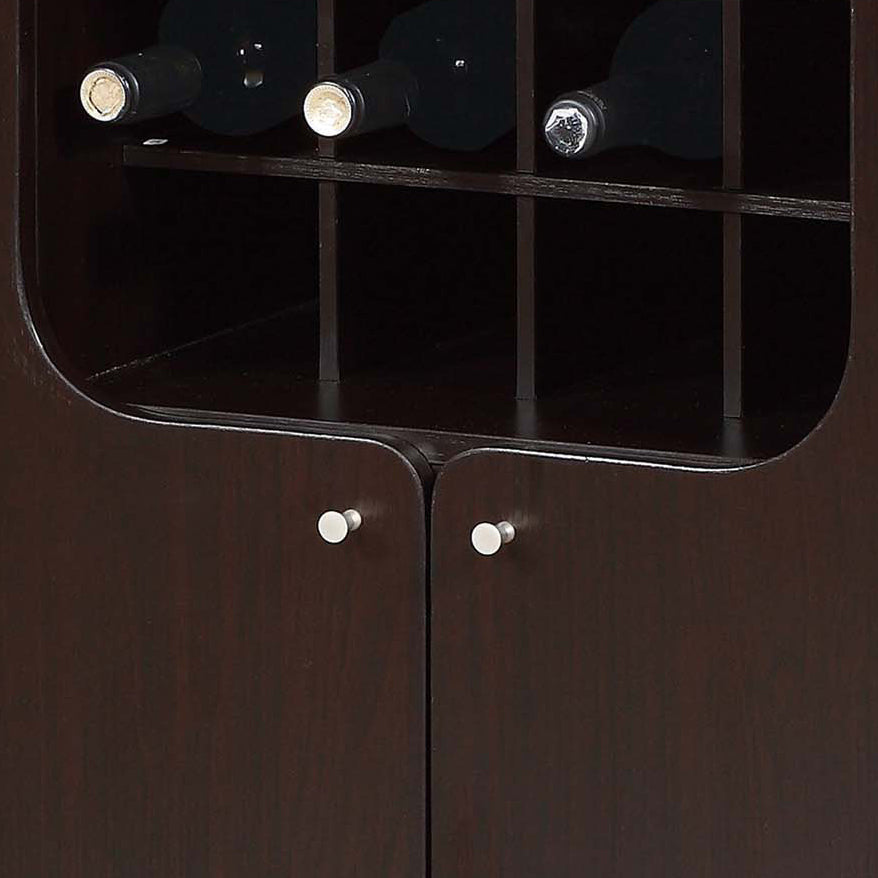 Wine Cabinet Red Cocoa with Two Doors Removeable Wine Bottle Rack Metal Wine Glass Racks Four Shelves