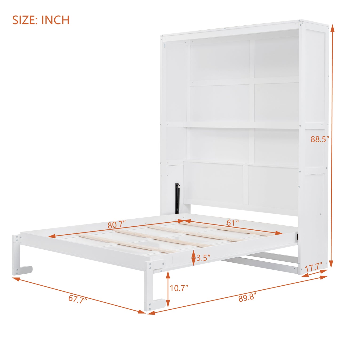 Queen Size Murphy Bed Wall Bed with Shelves,White