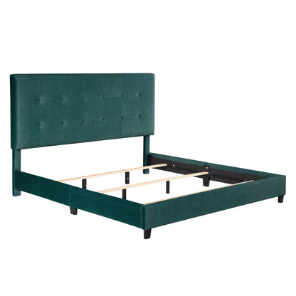 King Size Green Velvet Tufted Upholstered Platform Bed