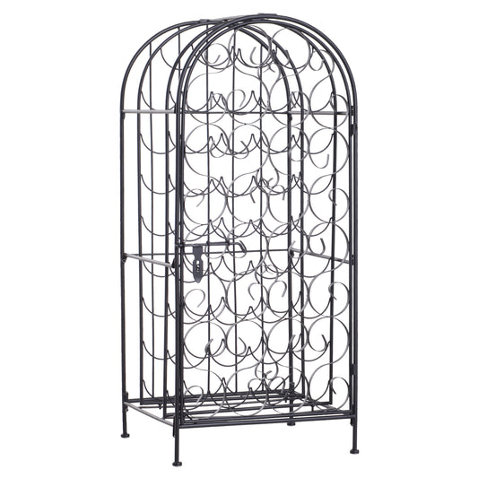 HOMCOM 35 Bottle Wrought Iron Wine Rack Cabinet with Lock - Black