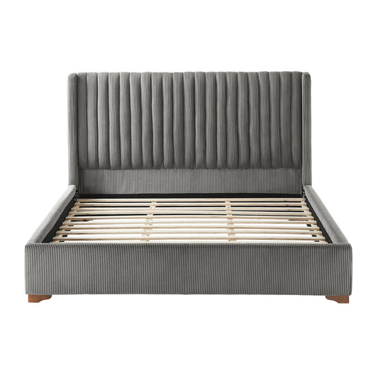 King Size Modern Design Bed Frame Upholstered Queen Bed Frame Platform with Headboard Corduroy Headboard Wooden Slats Support, No Box Spring Needed,Mattress Foundation,Dark Grey