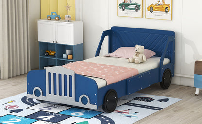 Twin Size Car-Shaped Platform Bed with Wheels,Blue