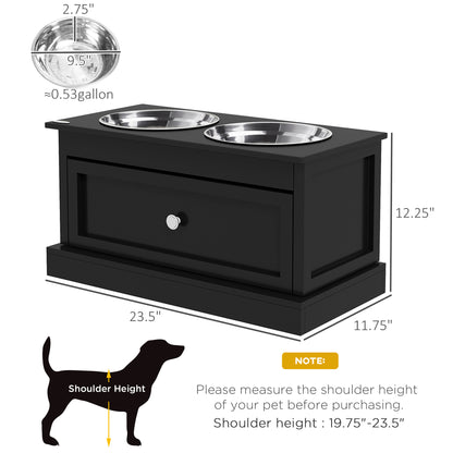 PawHut Large Elevated Dog Bowls with Storage Drawer Containing 11L Capacity, Raised Dog Bowl Stand Pet Food Bowl Dog Feeding Station, Black