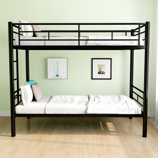 Bunk Bed Twin Over Twin Size with Ladder and high Guardrail, Able to Split, Metal Bunk Bed, Storage Space, Noise Free, Black