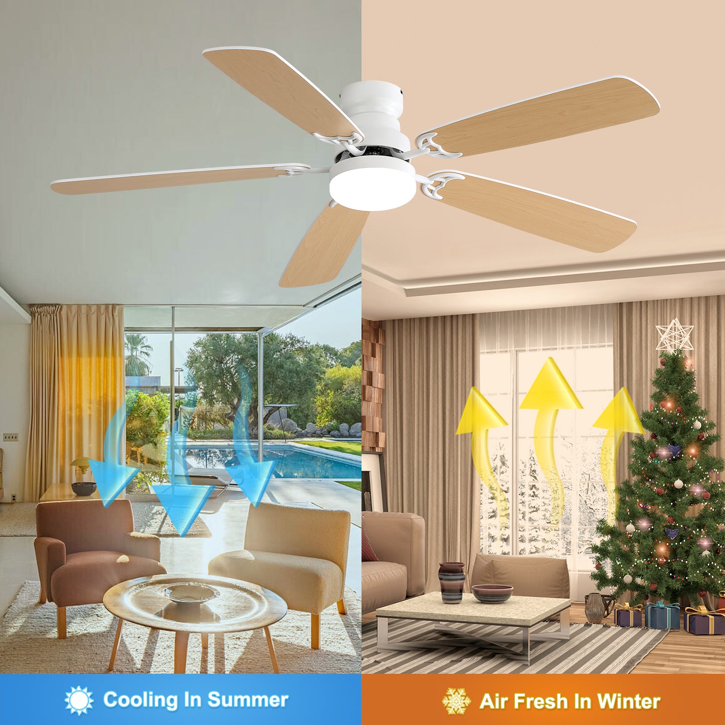 Indoor Modern 52 Inch Ceiling Fan With Dimmable 6 Speed Wind 5 Blades Remote Control Reversible DC Motor With Led Light