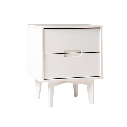 Mid-Century Modern 2-Drawer Solid Wood Nighstand with Cutout Handles - White