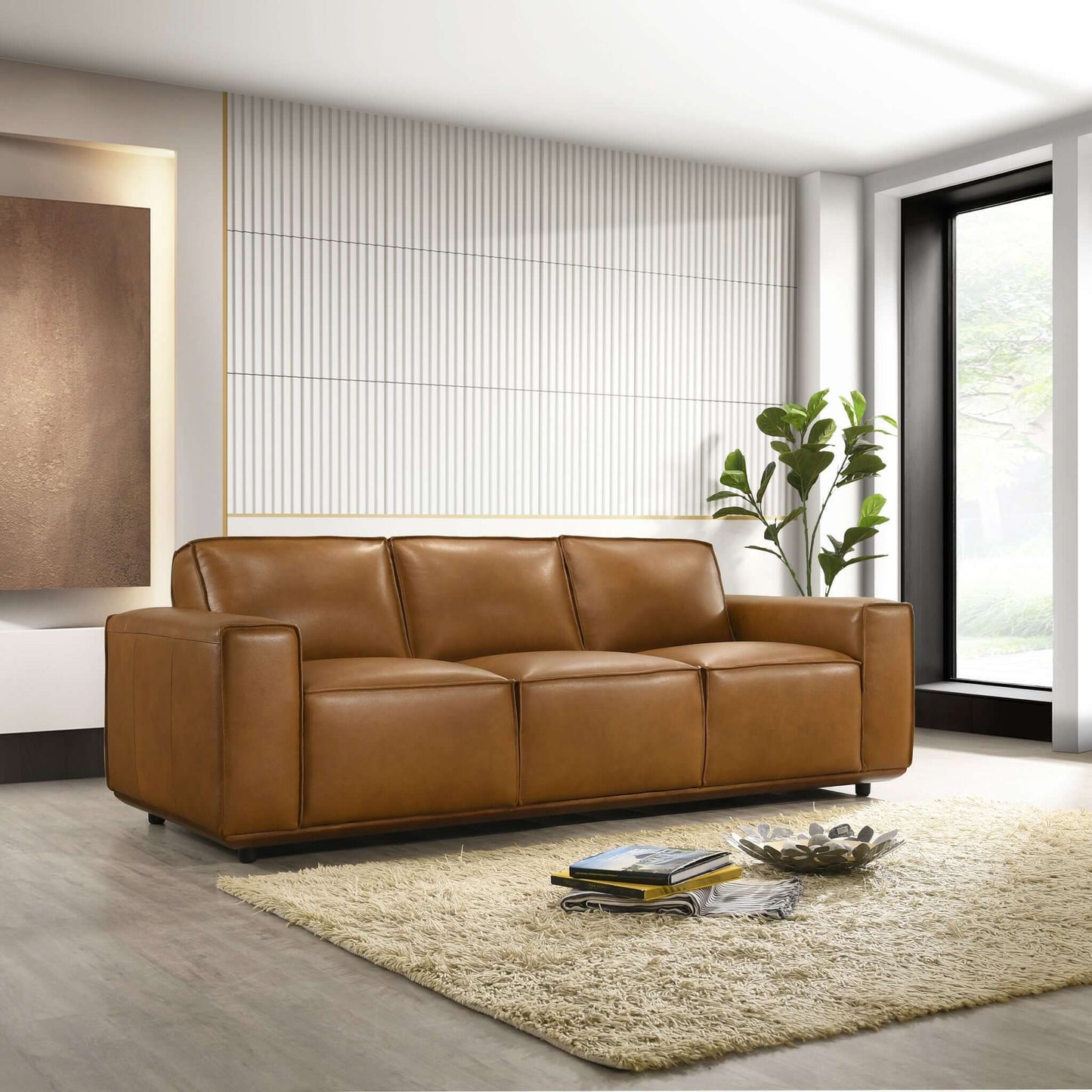 Hanky Genuine Tan Leather Sofa