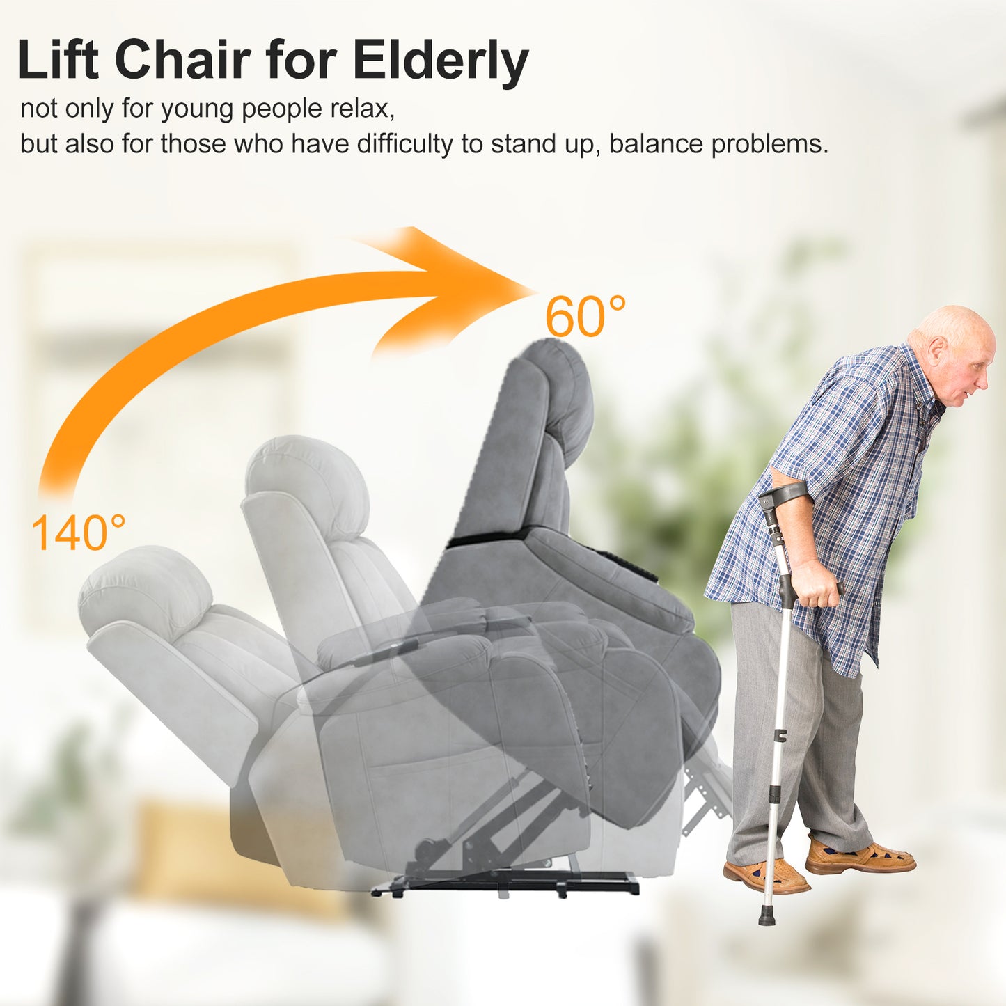 Electric Power Lift Recliner Chair for Elderly, Fabric Recliner Chair for Seniors, Home Theater Seating,Living Room Chair,Side Pocket, Remote Control (Light Gray)