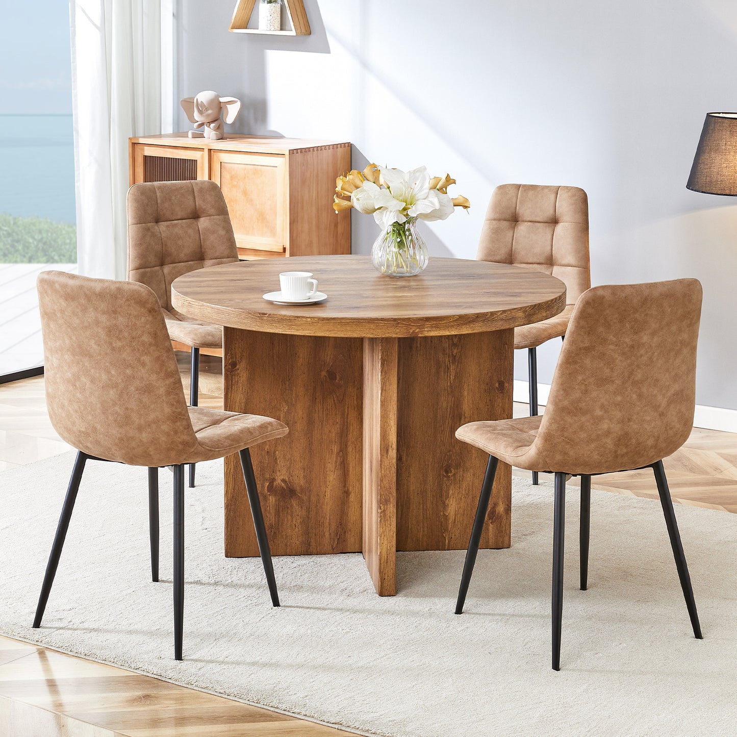 Round Dining Table for 4-6, 42 Inch Modern Kitchen Table Small Dinner Table MDF Kitchen Dinning Table for Cafe Restaurant Wine Bar Home Office Conference