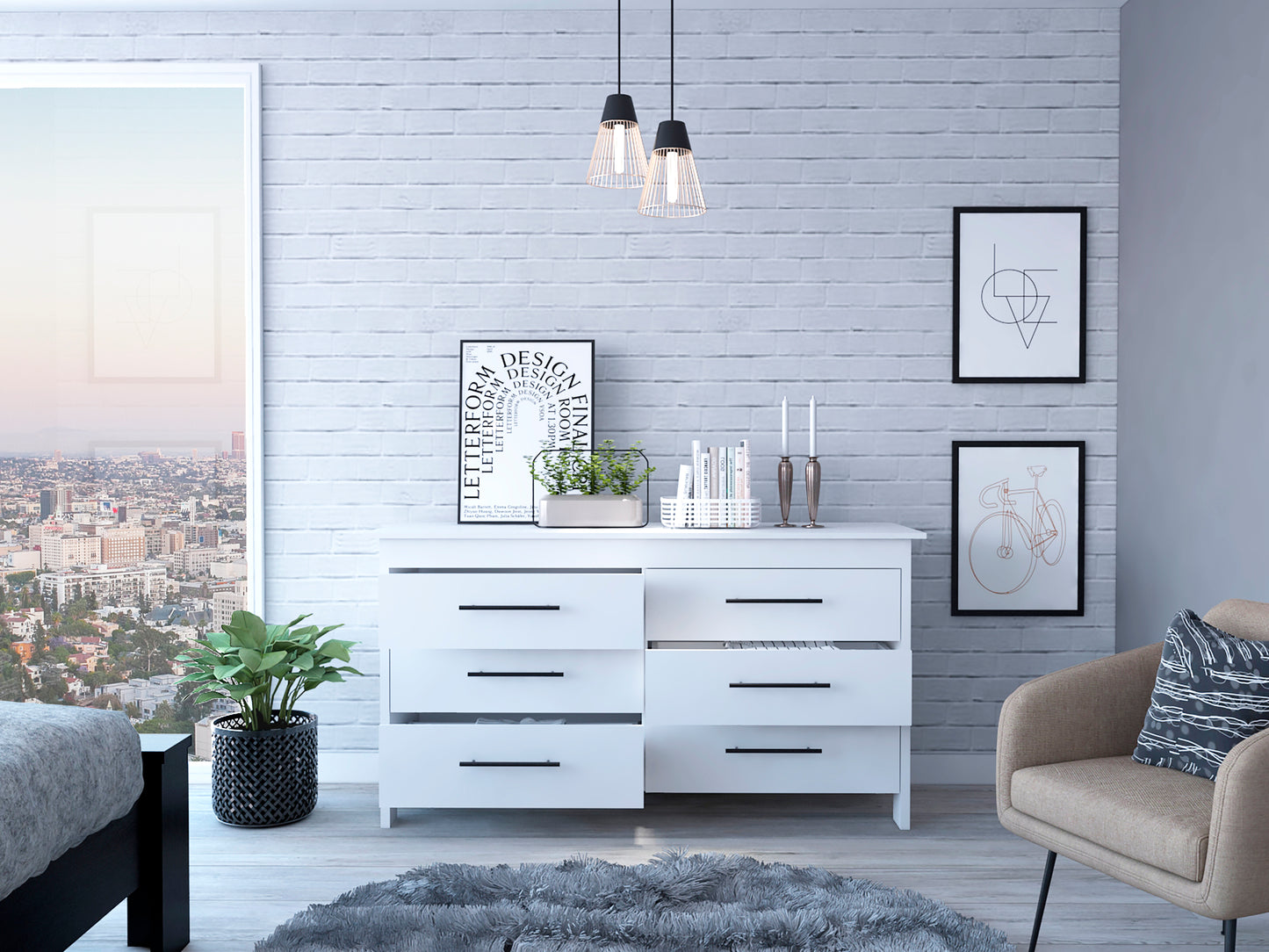 6 Drawer Double Dresser Wezz, Bedroom, White