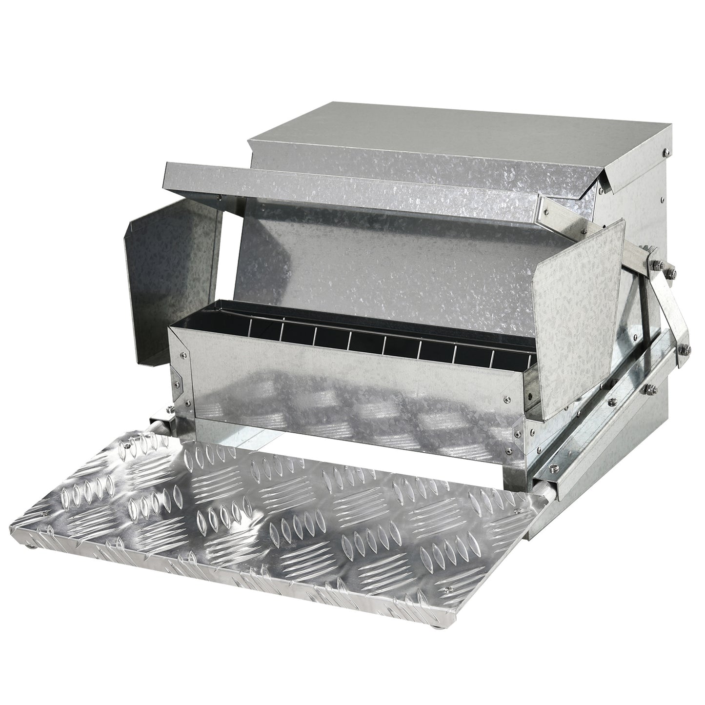 PawHut 25 lbs Capacity Automatic Chicken Poultry Feeder with a Galvanized Steel and Aluminium Build, Weatherproof Design