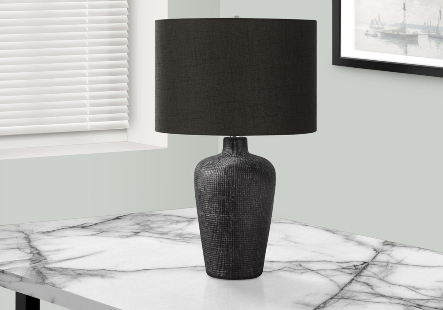 Lighting, Table Lamp, 24"h, Black Ceramic, Black Shade, Contemporary