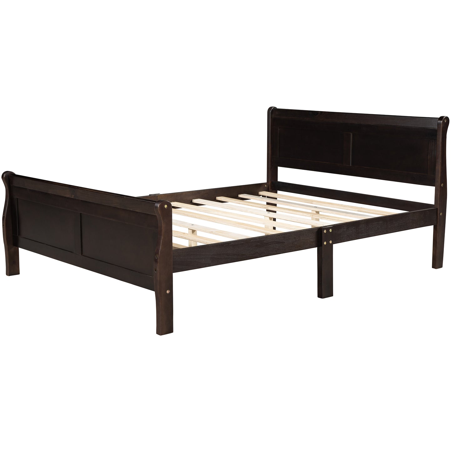 Queen Size Wood Platform Bed with Headboard and Wooden Slat Support (Espresso)