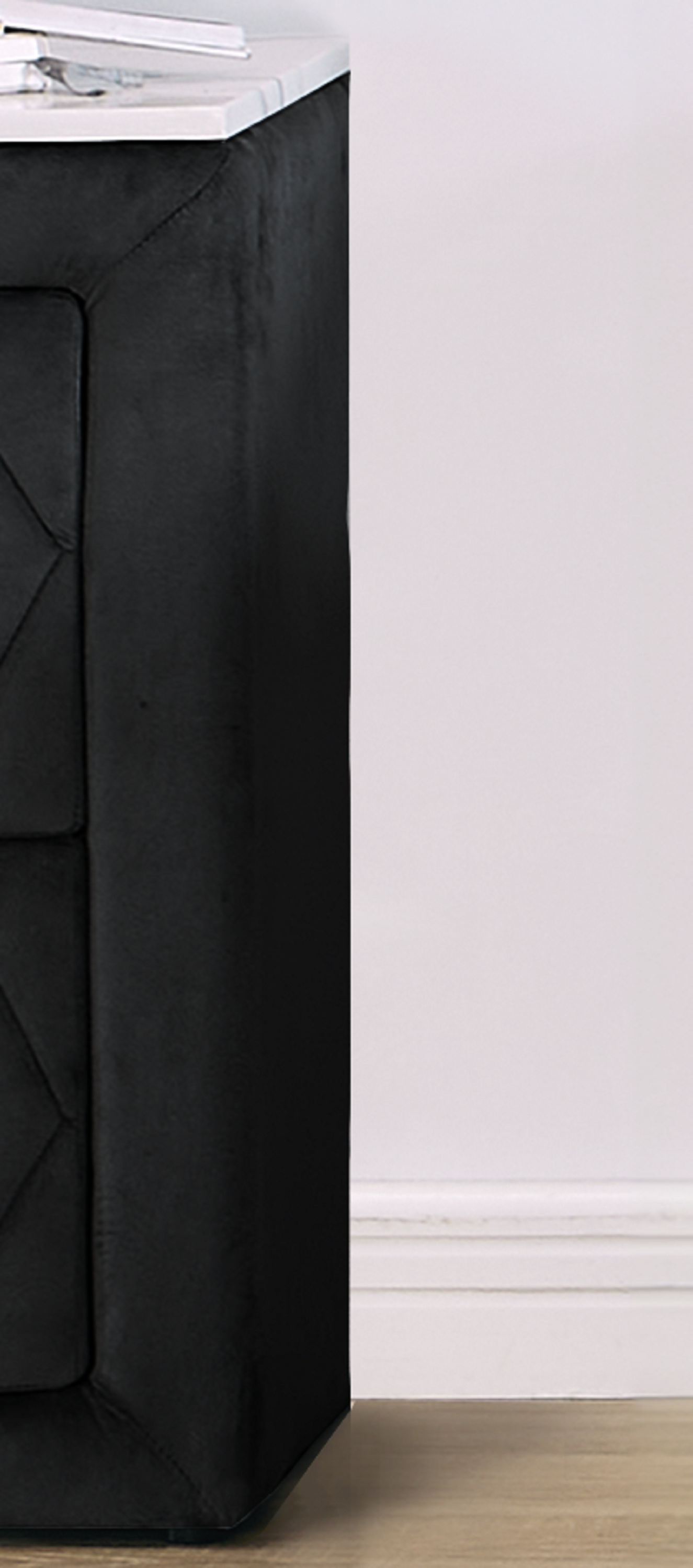 1pc Faux Marble Top Nightstand 2- Drawers Storage Gray Finish Button Tufted Faux Crystal Tufted